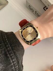 1 pieza Reloj de pulsera cuadrado de cuarzo con correa de silicona marrón, estilo casual unisex, elegante y de negocios, para uso diario, rojo/negro/verde/gris/marrón - Unitalla - Ver 15