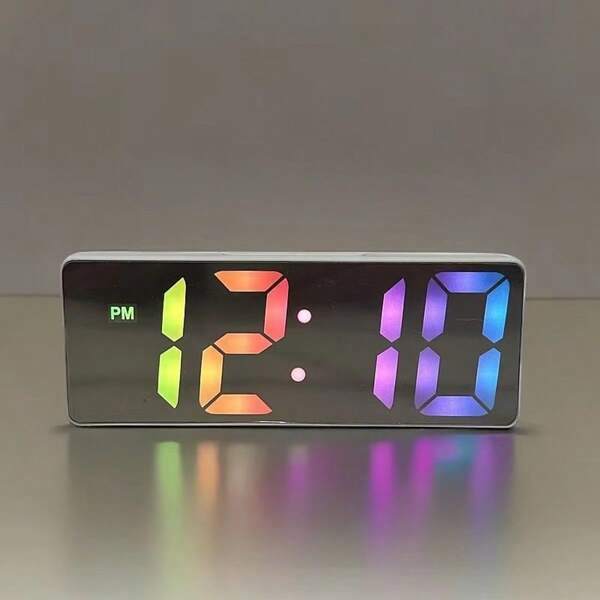 Sveglia con specchio a LED multicolore, orologio digitale da tavolo che visualizza l'ora, luce notturna, alimentato tramite USB, decorazione da scrivania, orologio intelligente con visualizzazione di ora, data e temperatura, adatto per casa, ufficio, camera da letto, dormitori, regali per il ritorno a scuola, compleanni, lauree, decorazione per stanza, camera da letto, dormitorio, scuola