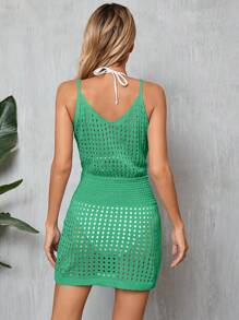 Summer Crochet Hollow Out Knit Beach Bathing Suit Swim Cover Ups Cruise Outfits Vacation Dresses For Women 2025 - 綠色 - 查看 7