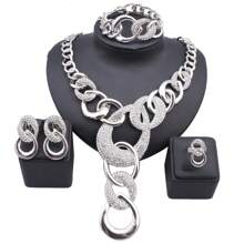 1 Set Luxury Minimalist Crystal Geometric Pattern Necklace Bracelet Earrings Ring Jewelry Set, Suitable For Women's Wedding, Prom, Party, Banquet Wear, Ideal For Holiday And Birthday Gifts
