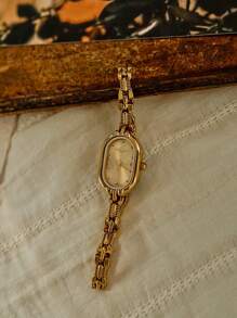 1pc nieuwe aankomst gouden armband quartz horloge, vintage luxe metalen ketting ingelegd ontwerp, INS elegante minimalistische stijl, veelzijdig voor dagelijks gebruik, feest, cadeau voor verjaardag, Valentijnsdag