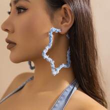 1 Paar Retro Mode übertriebene Denim-Effekt Stoff Creolen, einfache verdrehte Kreis Ohrringe für Frauen