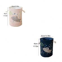 1pc Cartoon Spacecraft Pattern Foldable Storage Basket, Waterproof Laundry Hamper For Living Room/Bedroom - Multicolor - View 2