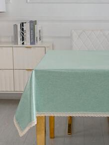 1pc Waterproof & Oil Resistant Tablecloth, TPU Coated Waterproof Tablecloth, Solid Color Meeting/Dining/Study Table Cover, Rectangle Picnic Mat With Tassel Fringe Edging