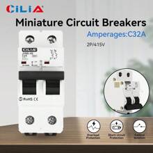CILIA CILIA Interruttore automatico miniaturizzato 2 pezzi, 2 moduli bipolari, 220 V 6 KA, MCB 1P + N C10/16/20/25/32