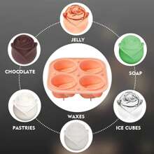 (限时优惠) 1 件烘焙模具，带 4 孔的蛋糕/巧克力/果冻/布丁模具，带盖的玫瑰花冰块模具，橡胶冰格，适用于生日派对、礼物、饮料、咖啡、手工皂冰格冰块冰块柔软冰块模具冰块模具