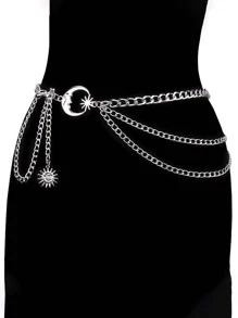 Multi-Layer Tassel Moon & Sun Waist Chain For Women, Fashion Minimalist Style, Suitable For Vacation, Casual Everyday Wear, Holiday Gift