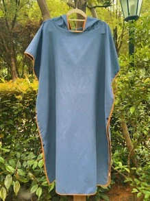 1pc Solid Color Quick-Dry Wearable Towel, Simple Adult Couple Hooded Beach Bath Towel, Sand-Free, Lightweight, Changing Robe, Portable, Small Size, Ideal For Beach, Surfing, Swimming, Diving, Traveling Summer Wedding Home Bathroom Decor Beach Wear Back To School