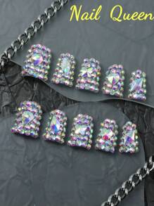 10pcs 100% Handmade New Duck Mouth Nail Enhancement Set Explosion Flash Rhinestone Nail Jewel Full Coverage Design Removable Reusable Nail Enhancement Unique Nail Enhancement Art Party Wedding Necessary Fashion Accessories Girl Gift Preferred Nail Enhancement Products Including Nail File Nail Gel