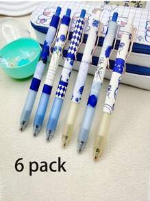 6支装蓝玫瑰伸缩圆珠笔套装，0.5mm细笔尖，黑色速干墨水圆珠笔，办公学校家居用品 - 彩色 - 查看 9