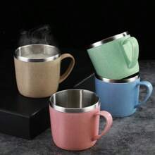 Double-Layer Anti-Scald Stainless Steel Cup With Plastic Handle Coffee Milk Tea Water Drinking Cup For Home Office