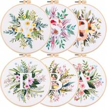 1pc 26 Designs Floral Embroidery Kit With English Letters, Luxury Starter Set For Beginners, Includes Fabric, Hoop, Threads, Needles, Instructions, Great For Cross Stitch, Artistic Craft Gift For Friends And Family, Wedding Decor. Each Kit Contains 1pc Printed , 1 Set Of Embroidery Threads, 1 Bamboo Embroidery Hoop, 1 Pattern Chart, 2pcs Embroidery Needles.