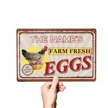 Aanpasbaar metalen bord van 8x12 inch - "The Name's Farm Fresh Eggs", gepersonaliseerde tekst, vintage stijl voor boerderij- of tuindecoratie, aan de muur te bevestigen, accessoire voor kippenhok