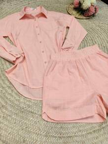 2pcs Shirt And Shorts Set - Baby Pink - View 2