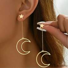 1 par de pendientes colgantes minimalistas con diseño de estrella y luna de Oriente Medio para el Ramadán, elegantes para uso diario