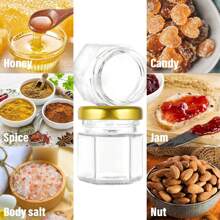 Mini Glass Honey Jars-1.5 Oz, 50 Pack Hexagon Honey Jars With Wooden Dipper, Gold Lid, Bee Pendant, Rope, Mini Honey Jars With Dipper, Perfect For Wedding Favors, Party Favors - 黃色 - 查看 4