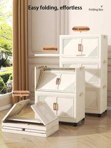 Armario de almacenamiento plegable de 1/2/3/4/5 niveles, caja de almacenamiento de plástico con ruedas y puertas, organizador doméstico apilable de gran capacidad para dormitorio, sala de estar, cocina, de fácil montaje y diseño ahorra espacio - Multicolor - Ver 4