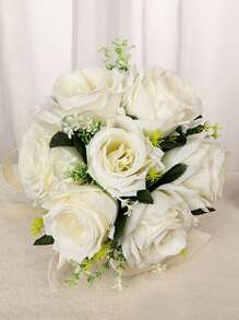 1 buc Buchet de nuntă pentru domnișoară de onoare de mireasă, flori artificiale, trandafir, buchet de flori de mătase, buchet de mireasă, pentru decorarea nunții, Ziua Îndrăgostiților