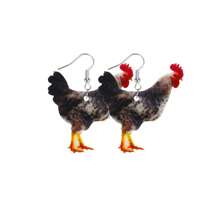 1 Pair Cute Rooster & Hen Realistic Print Lightweight Acrylic Earrings For Women, Easter Holiday Vibe