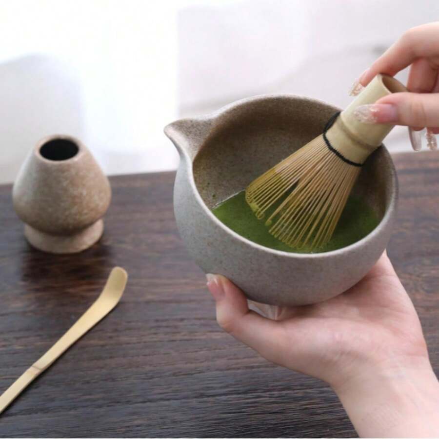 1件/2件/4件日式抹茶碗茶具、茶筅、天然竹抹茶刷、宋代茶道、禅意氛围、户外茶具