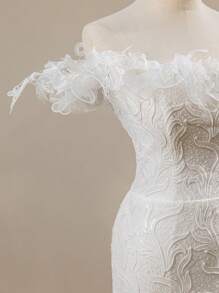 White Off Shoulder Ruffle Lace Mermaid Bridal Wedding Dresses For Bride, Romantic Vacation Dress, Spring/Summer - White - View 5