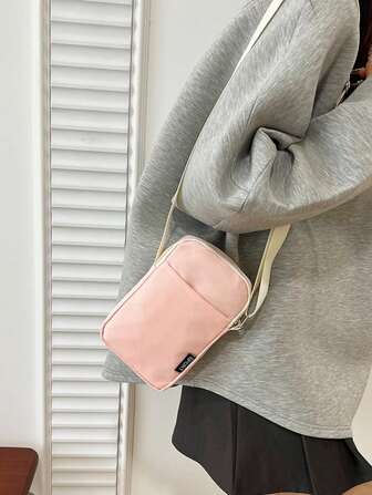 Multiple Colors Available Zipper Crossbody Bag: Simple Solid Color Phone Bag For Casual Everyday Use,Personalized Nylon Slanted Phone Bag, Women's Travel Shoulder Bag, Perfect Holiday Gift For Halloween, Christmas, And Thanksgiving