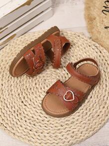 2025 New Summer Brown Flat Floral Trim Girls Beach Sandals