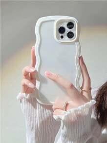 1pc Transparent Soft Shell Dual Layer Wavy Design Phone Case, Compatible With IPhone 11 12 13 14 15 Pro Max 16 Plus