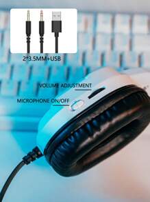 GX30 白色有线游戏耳机，带背光、重低音、可旋转麦克风、3.5mm 插孔 - 白色 - 查看 8