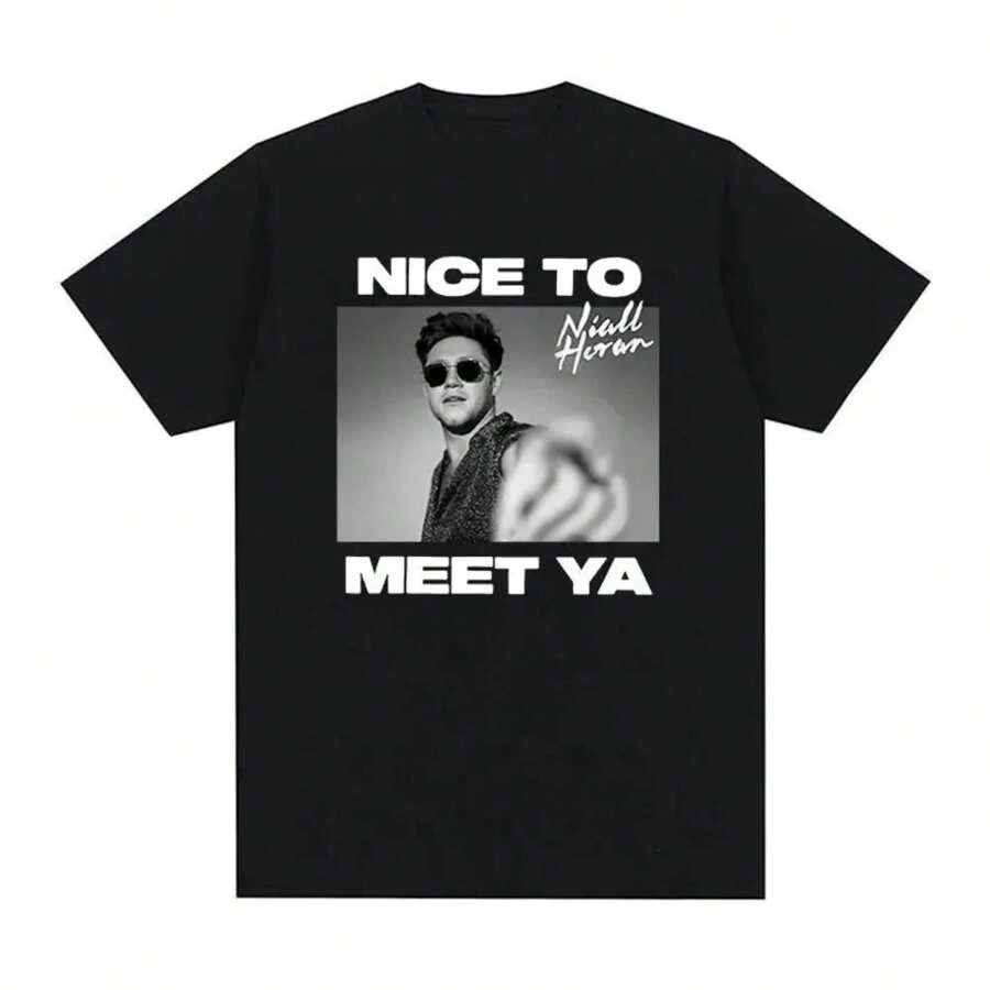 Nice To Meet Ya Graphic T Shirt Men's Hip Hop Fashion Short Sleeve T-Shirts 100% Cotton Oversized T-Shirt Streetwear - Black - View 1