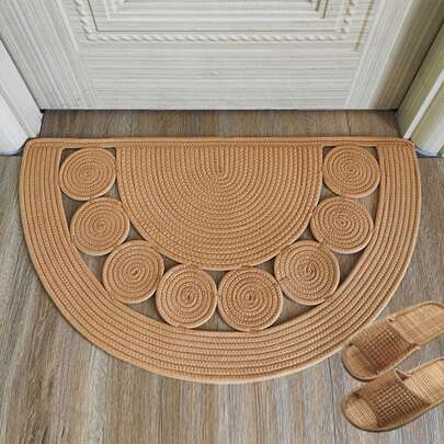 1pc Handmade Woven Linen Half-Round Rug, Half-Circle Doormat, Non-Slip Bathroom Mat, Entryway Rug, Room Decor, Quick Dry & Comfortable Washable, Suitable For Living Room, Entrance, Bathroom, Bedroom, Autumn Home Decor, Ideal For Household Use, Size: 31.49 Inches/35.43 Inches/47.24 Inches - Christmas Gift!