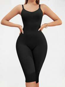 Body moldeador de una pieza sin costuras para mujeres con pantalones de 3/4 de largo - Negro - Ver 3