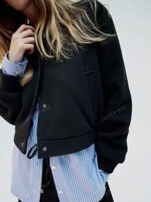 OUTTA BOX Women's Spring/Autumn Long Sleeve Single-Breasted Casual Wool Blend Baseball Jacket