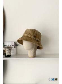 1 pieza Sombrero tipo cubo vintage lavado con ala ancha para mujer, sombrero casual transpirable de protección solar, moda retro versátil