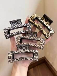 Set de 4 piezas/2 piezas clips de pelo cuadrados de 3.54pulgadas/9 cm con estampado de leopardo, ligeros y de plástico. Accesorios de pelo elegantes, versátiles y de alta calidad con unicolor minimalistas y ombré, adecuados para uso diario, casual, de fiesta, viajes, peinados, lavado de cara/Body, maquillaje y combinar con atuendos