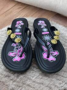 Sandalias pata gallo para mujeres diseño con flores