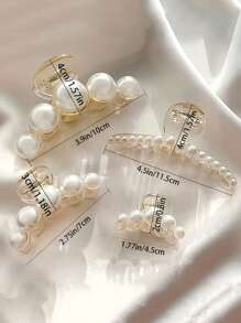 2 Pcs Elegant And Simple Faux Pearl Hair Clip Set, Anti Slip Strong Plastic Hair Clip, Suitable For Thick Hair, Medium, Pink Accessories Fashion Hair Accessories Beauty Claw Clips