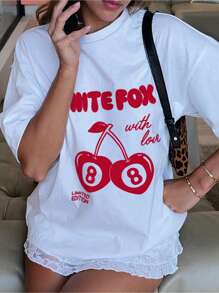 Women's Casual Cherry Letter Print Short Sleeve T-Shirt