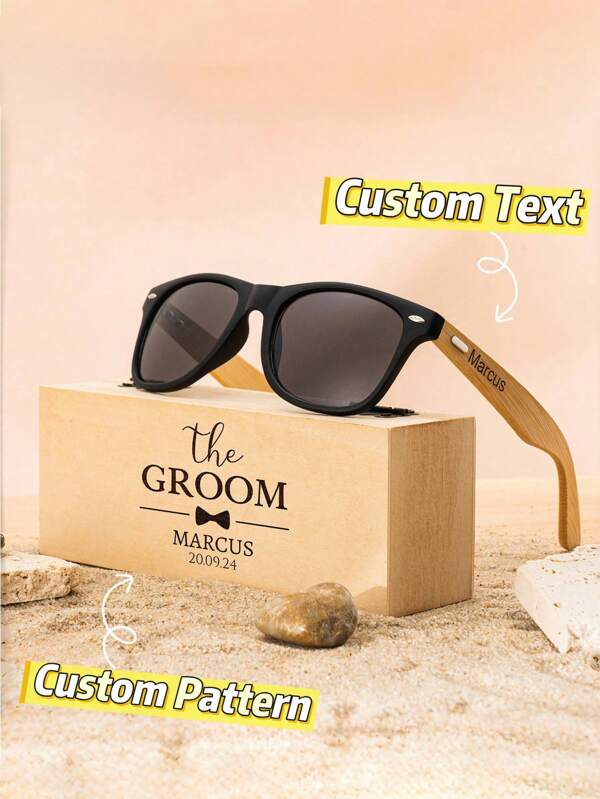 1pc Custom Wooden Fashion Glasses For Men, Personalized Engraved Eyewear, Groomsmen Gifts, Stylish Vintage Fashion Glasses, Wedding Proposal Gift, Bachelor Party Accessories