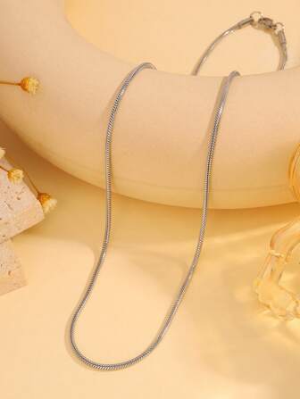 1pc Stainless Steel Minimalist Round Snake Chain Necklace For Daily Wear