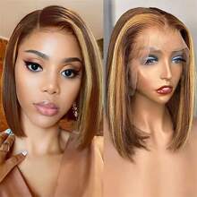 200% Density Highlight Bob Wigs Human Hair 13x4 Frontal Lace Wig 4/27 Honey Blonde Bob Wigs Wigs Human Hair Pre Plucked Pre Cut 200% Density 12A Short Bob Wigs For Women Human Hair - S4/27 - 查看 2