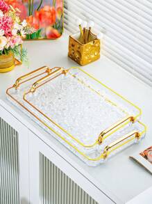 1 Piece, Luxury Acrylic Rectangular Tray With Handle, PET Material, Water Ripple Design, Perfect For Holidays And All Seasons, Perfect For Cakes, Snacks, Drinks, Etc