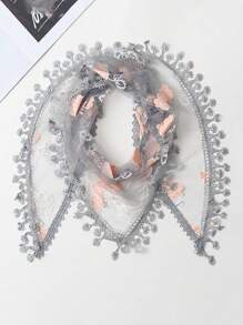 1pc Women Elegant Lace Flower Handmade Edged Triangular Scarf, Versatile Decoration For Hair, Shawl, Spring/Summer/Autumn - Flowers - View 6