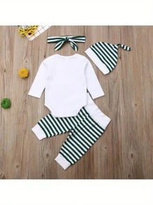 Baby Boy Girl Christmas Clothes My First Christmas Long Sleeve Romper Pants Headband Hat 4Pcs Set