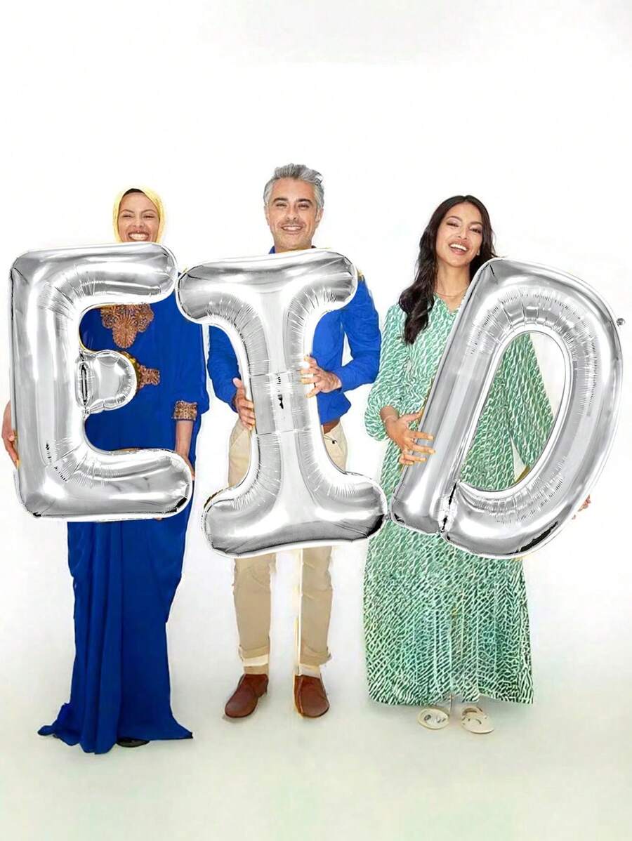 Set Dekorasi Balon Huruf EID Warna Perak Ukuran 32 Inci (3 buah), Cocok untuk Perayaan Idul Fitri - Perak - View 1