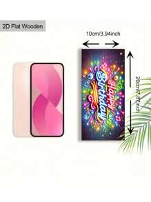 1 st. 2D plat neon muziek Happy Birthday bord feestversiering, vol feestelijke sfeer, felle kleuren - Retro decor 7,87 inch/20 cm houten hangende ornamenten deurdecoratie woondecoratie vakantie feestdecoratie (met touw)