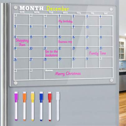 Magnetic Dry Erase Calendar Acrylic Calendar Clear Whiteboard 16x12 Inches For Fridge With 6 Magnetic