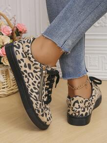 Women's New Blue Snake Skin Pattern Classic Side Zipper Casual Shoes, Fashion Lace-Up Thick Sole Sneakers, Suitable For Students, Running, Hiking, Skateboarding - Multicolor - View 5