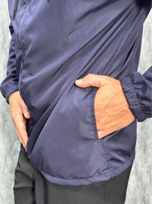 Men's Windbreaker Jacket Lined Waterproof Plain Hooded Ultra Light - Màu xanh hải quân - Xem 5
