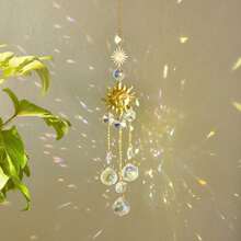 1pc Random Colored Crystal Star & Moon & Sun Shaped Car Hanging Ornament & Home Decor